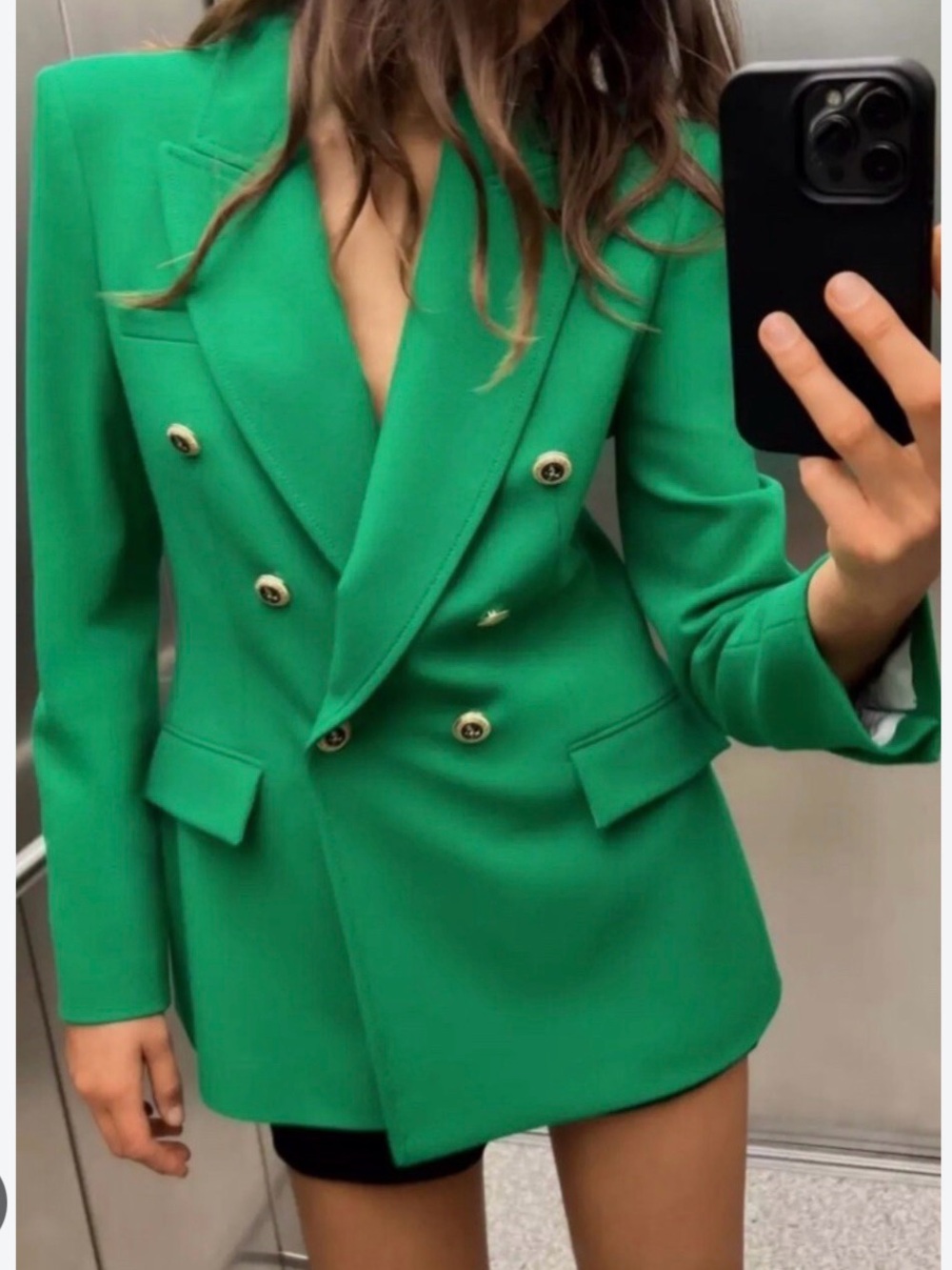 Zara sz m fitted Green Double-Breasted Women's Blazer Jacket new